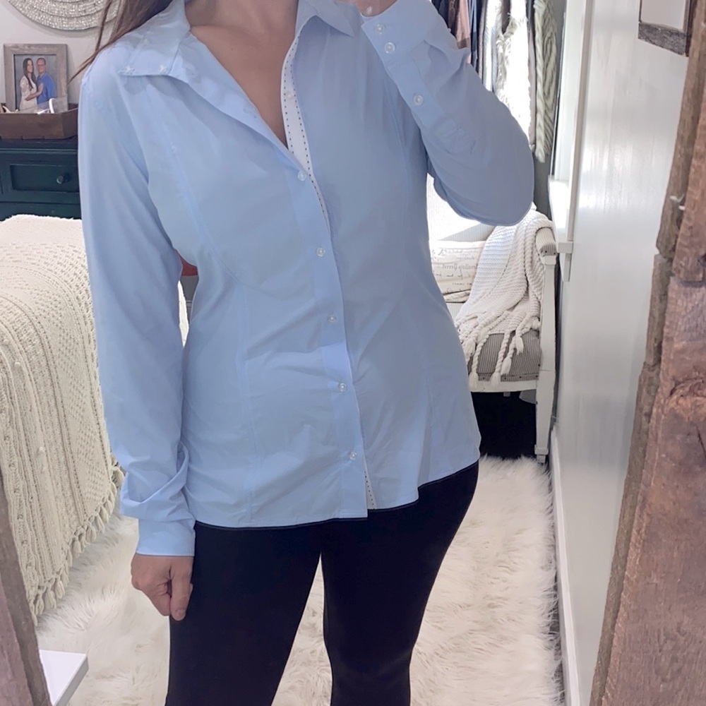 FITS blue button down riding shirt size large